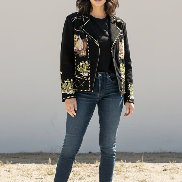 ADJKT105 American Darling Women Embroidered Studded Leather Western Moto Jacket