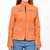 ADJKT108 American Darling Women Orange Leather Rhinestone Studded Jacket