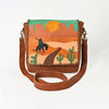 ADBGM882 American Darling Western Leather Messenger Bag with Braided Edge and Hand-Painted Scene