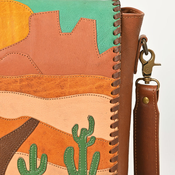 ADBGM882 American Darling Western Leather Messenger Bag with Braided Edge and Hand-Painted Scene