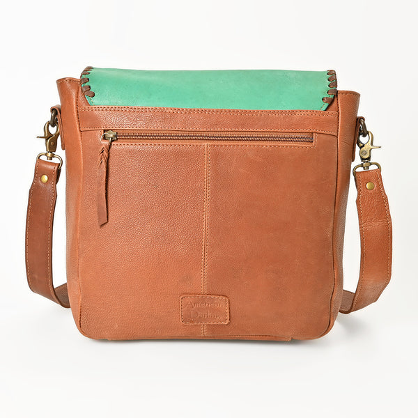 ADBGM882 American Darling Western Leather Messenger Bag with Braided Edge and Hand-Painted Scene