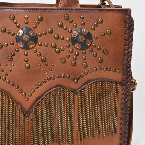 ADBGM886 American Darling Genuine Leather Studded Fringe Tote Bag