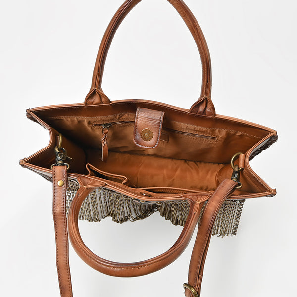 ADBGM886 American Darling Genuine Leather Studded Fringe Tote Bag