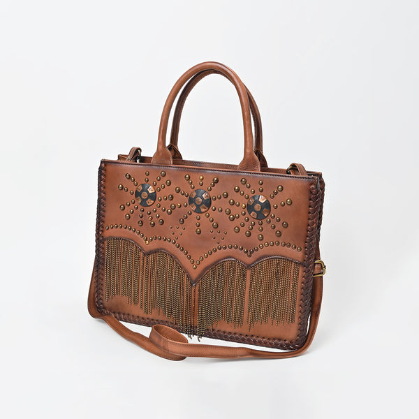 ADBGM886 American Darling Genuine Leather Studded Fringe Tote Bag