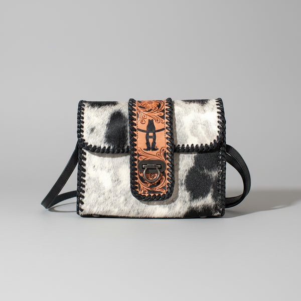 Laurel Rodeo Genuine Handtooled and Hair on Leather Crossbody Bag