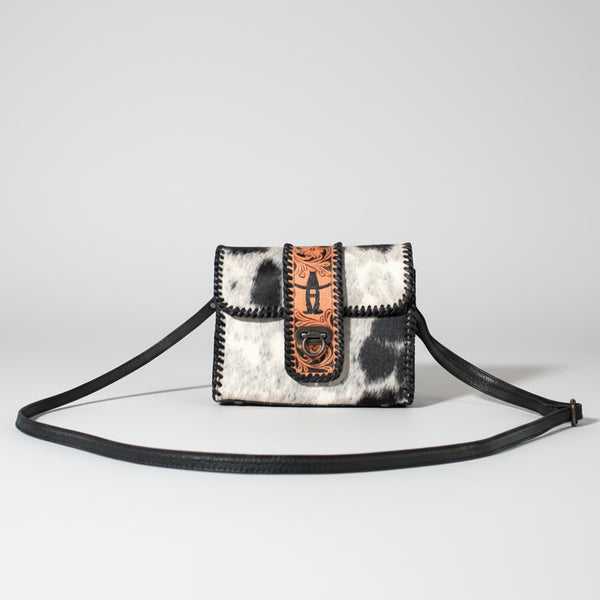 Laurel Rodeo Genuine Handtooled and Hair on Leather Crossbody Bag