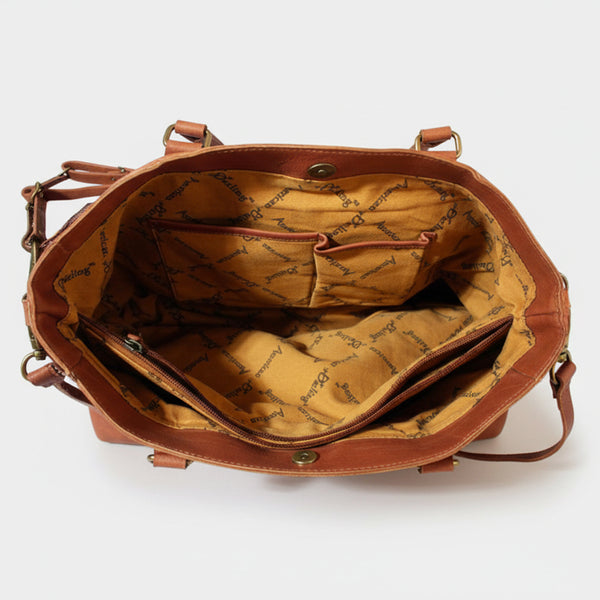 Magnolia Rodeo Genuine Leather White Embroidered Tote Bag