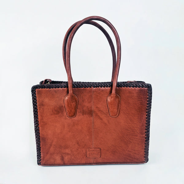 Heritage Rodeo Genuine Leather White Embroidered Tote Bag