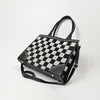 ADBGM937 American Darling Black Leather Metallic Checkered Studded Tote Bag