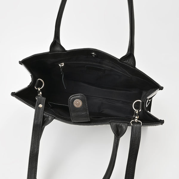 ADBGM937 American Darling Black Leather Metallic Checkered Studded Tote Bag