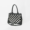 ADBGM937 American Darling Black Leather Metallic Checkered Studded Tote Bag