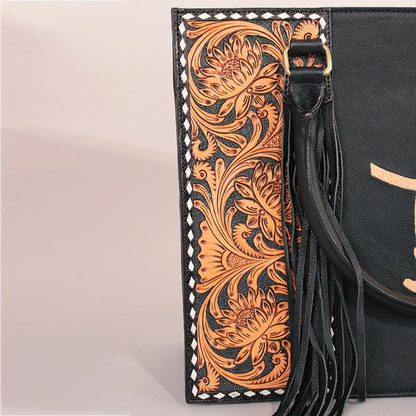 Sunset Rodeo Handtooled and Grain Leather Tote Bag