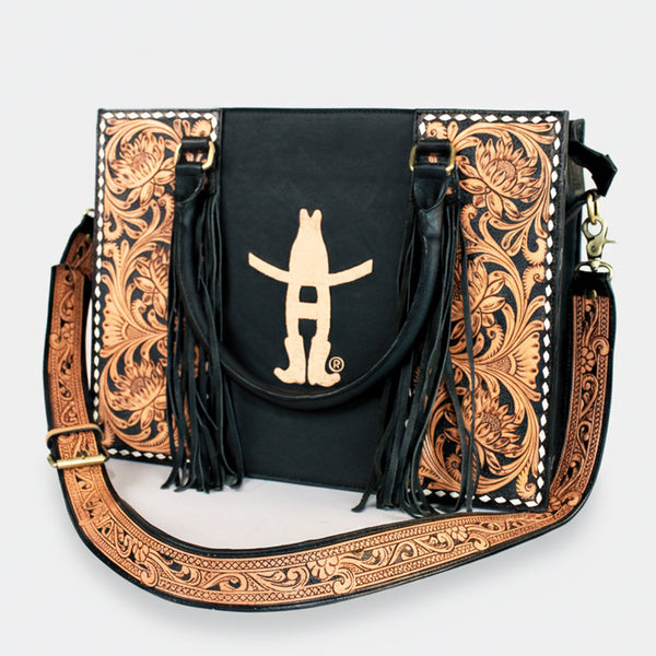 Sunset Rodeo Handtooled and Grain Leather Tote Bag