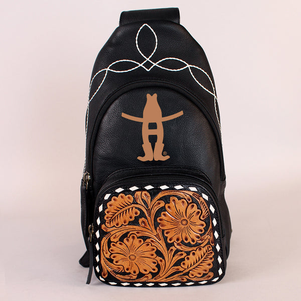 Sunset Rodeo Handtooled and Grain Leather Sling Bag