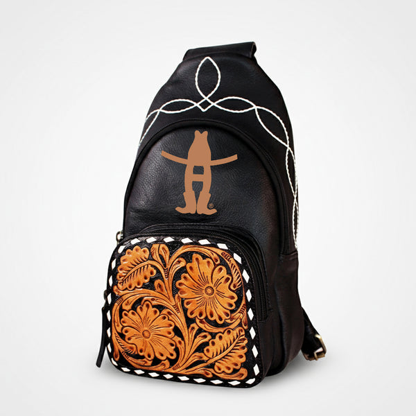 Sunset Rodeo Handtooled and Grain Leather Sling Bag