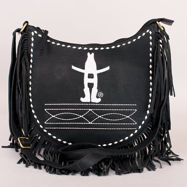 Midnight Rodeo Black Grain Leather Frindged Crossbody Bag