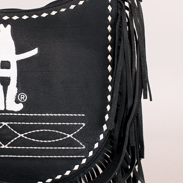 Midnight Rodeo Black Grain Leather Frindged Crossbody Bag