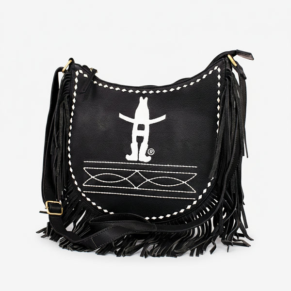 Midnight Rodeo Black Grain Leather Frindged Crossbody Bag