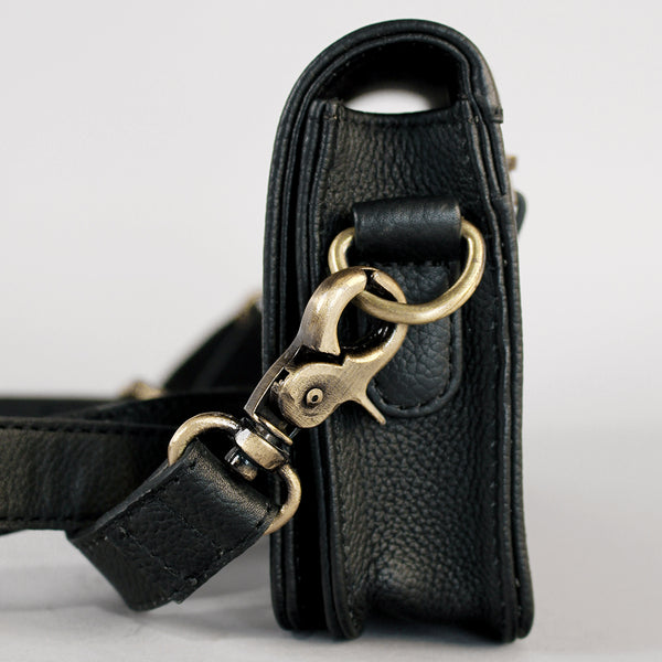 Midnight Rodeo Black Bootstitch Grain Leather Crossbody Bag