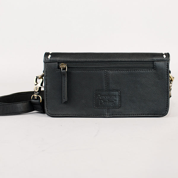 Midnight Rodeo Black Bootstitch Grain Leather Crossbody Bag