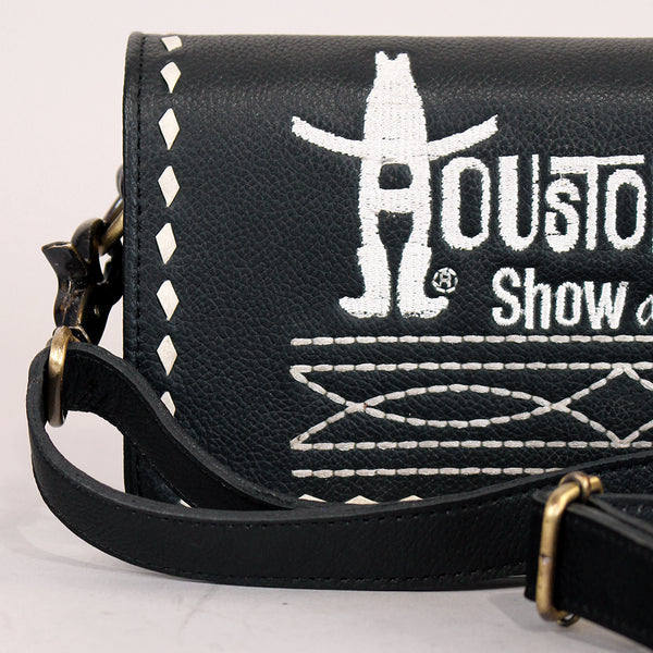 Midnight Rodeo Black Bootstitch Grain Leather Crossbody Bag