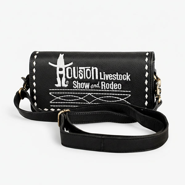 Midnight Rodeo Black Bootstitch Grain Leather Crossbody Bag