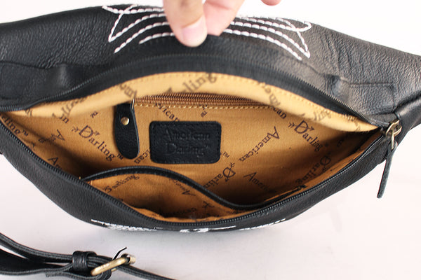Midnight Rodeo Black Bootstitch Grain Leather Fanny Pack