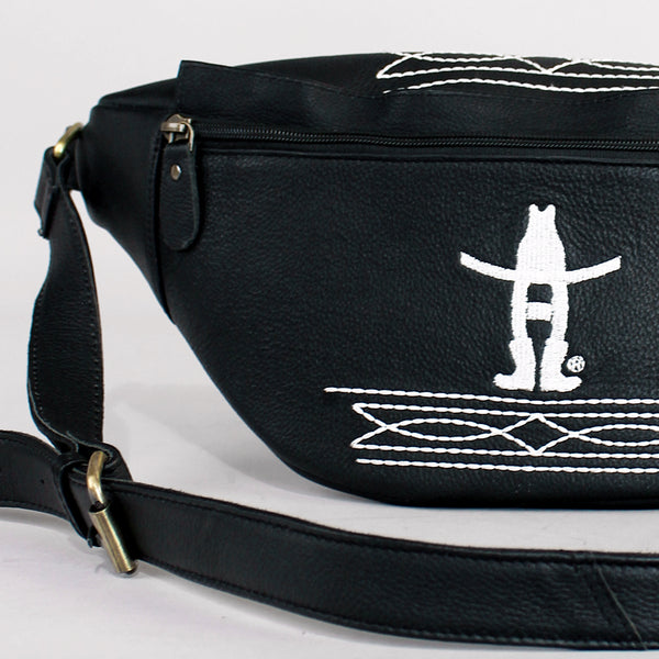 Midnight Rodeo Black Bootstitch Grain Leather Fanny Pack