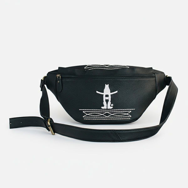 Midnight Rodeo Black Bootstitch Grain Leather Fanny Pack