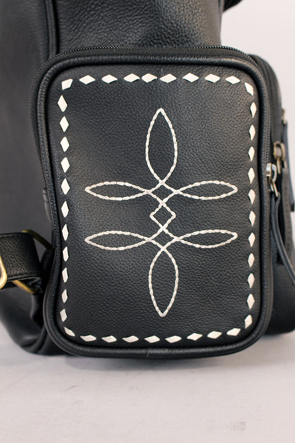 Midnight Rodeo Black Bootstitch Grain Leather Backpack