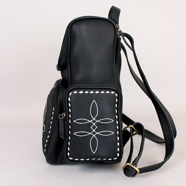 Midnight Rodeo Black Bootstitch Grain Leather Backpack