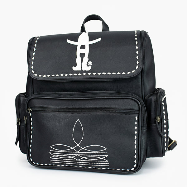 Midnight Rodeo Black Bootstitch Grain Leather Backpack