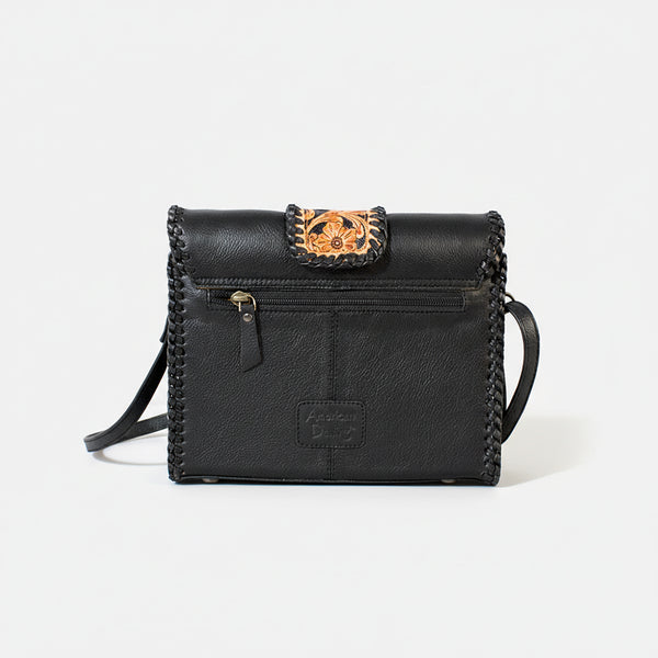 Laurel Rodeo Genuine Hand Tooled Black Leather Crossbody Bag