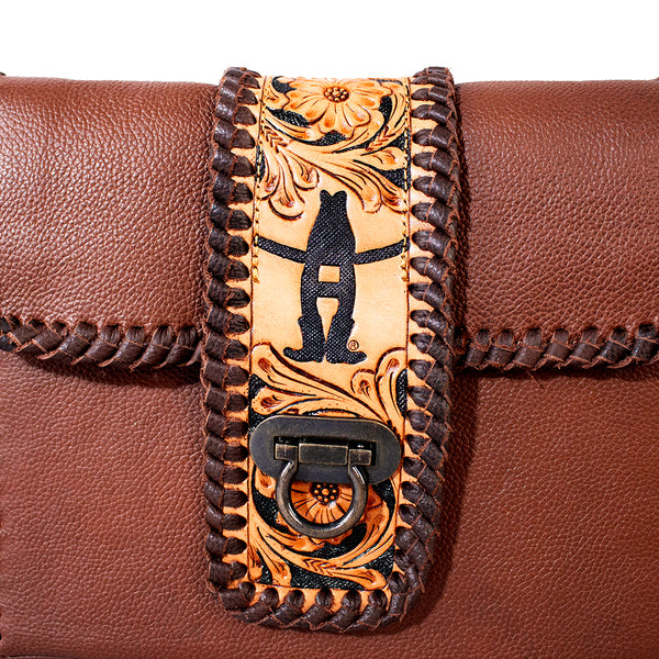 Laurel Rodeo Genuine Hand Tooled Brown Leather Crossbody Bag