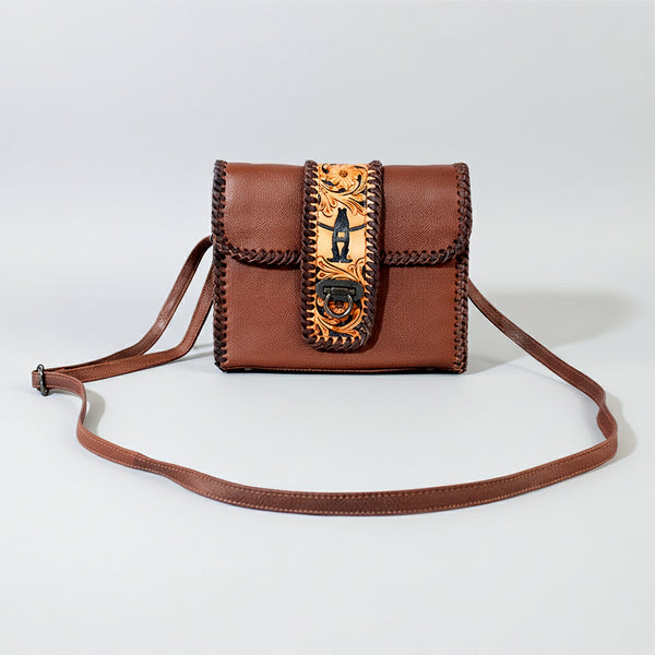 Laurel Rodeo Genuine Hand Tooled Brown Leather Crossbody Bag