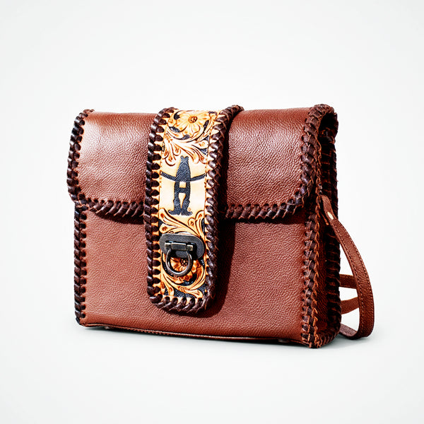 Laurel Rodeo Genuine Hand Tooled Brown Leather Crossbody Bag