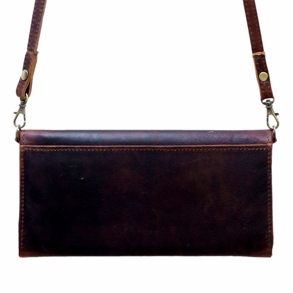 ADBGM112HP13 Hand-Painted LeatherWallet Crossbody Bag - Southwestern Desert Cactus & Sunflower Purse
