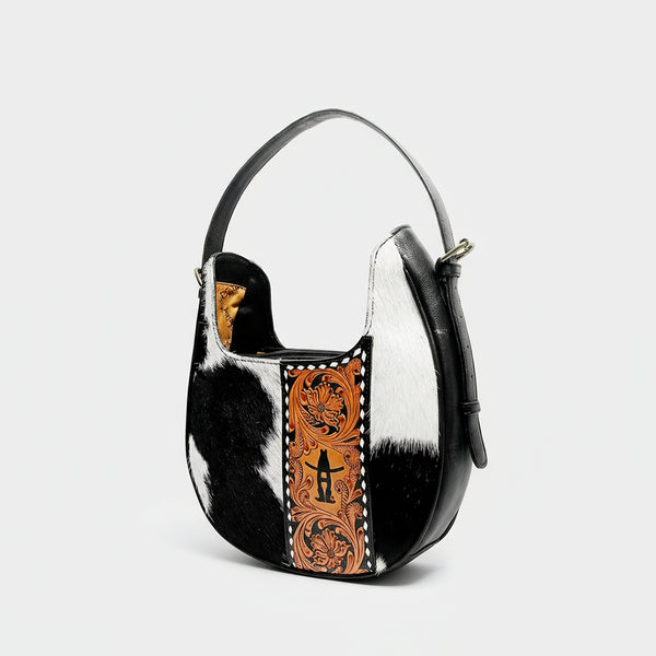 Spring Rodeo Genuine Hair On Leather hand tooled hobo bag