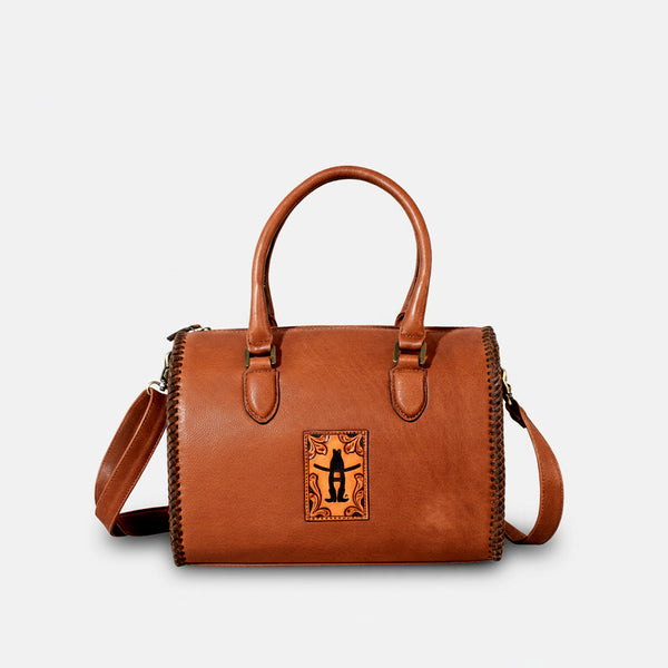 ADBGA1293HLSR American Darling Braided Genuine Leather Speedy Bag with Tooled Detail