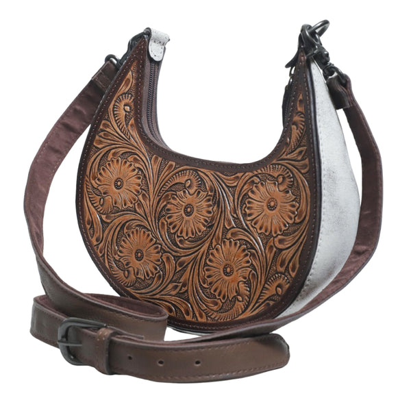 ADBGZ1080 American Darling Genuine Leather Western Hand Tooled Crescent Crossbody Bag