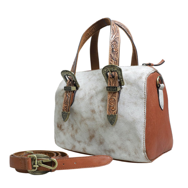 ADBGZ1081 American Darling Hand Tooled Leather Western Buckle Barrel Satchel Bag