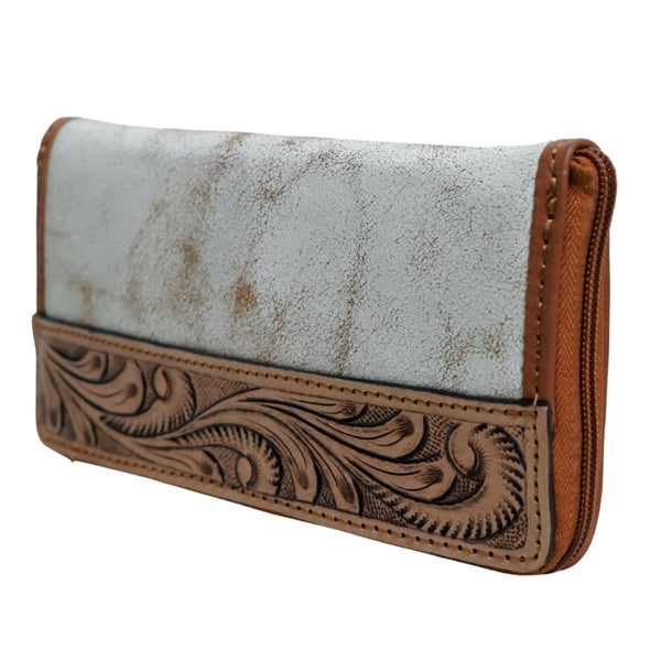 ADBGZ1082 American Darling Hand Tooled Leather Western Floral Zip Around Organiser Bag