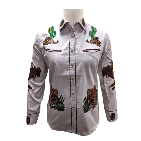 ADSH063 American Darling Light Rosy Pink Western Apparel - Embroidered Cotton Twill Rodeo Top