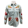 ADSH046 American Darling Green Western Apparel - Embroidered Cotton Lycra Cowboy Motif Shirt