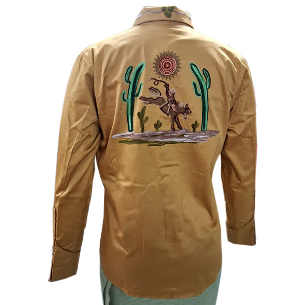 ADSH050 American Darling Mustard Western Apparel - Embroidered Cotton Satin Horse Motif Shirt