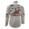 ADSH053 American Darling Light Beige Western Apparel - Embroidered Cotton Linen Desert Motif Shirt