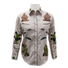 ADSH053 American Darling Light Beige Western Apparel - Embroidered Cotton Linen Desert Motif Shirt