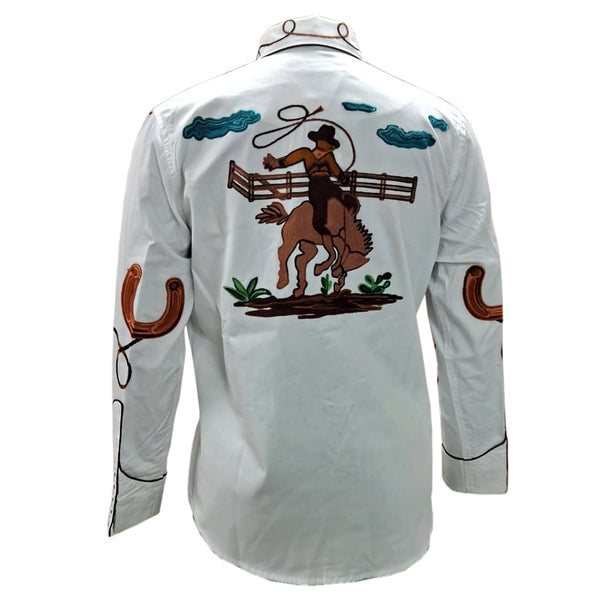 ADSH055 American Darling White Western Apparel - Embroidered Cotton Twill Horseshoe Shirt