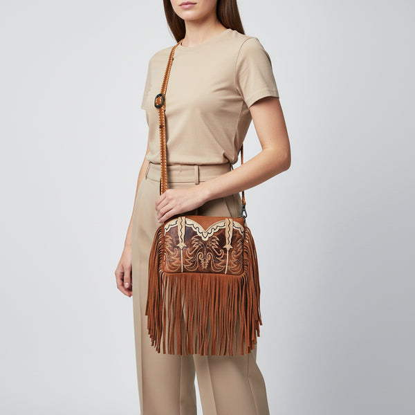 ADBGZ1103 American Darling Genuine Leather Embroidered Western Fringe Crossbody Bag