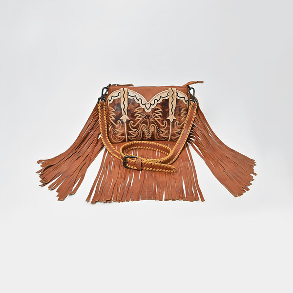 ADBGZ1103 American Darling Genuine Leather Embroidered Western Fringe Crossbody Bag